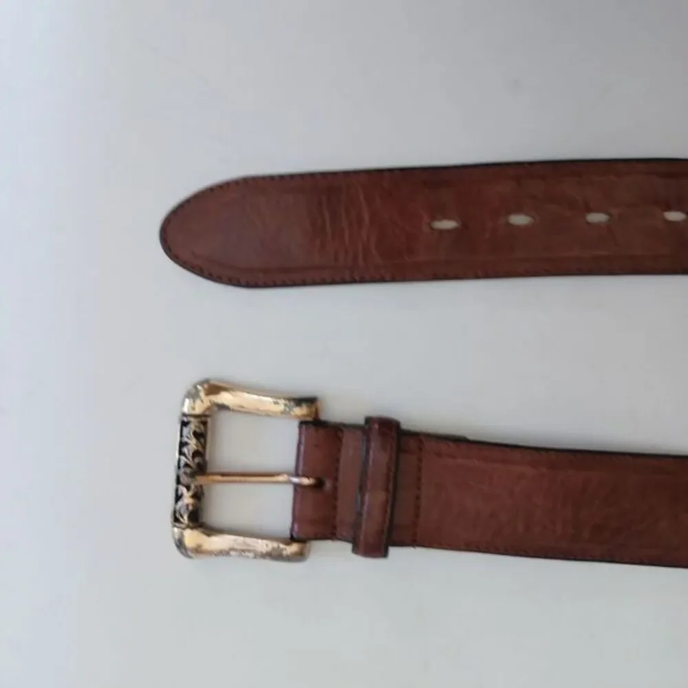 Belt Leather Brown Sz 30 Sm Boho Western Vtg‎ Mod Depose Buckle Jennifer Graham